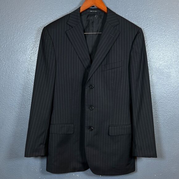 Ermenegildo Zegna 48 R men’s black blazer gray stripes suite jacket 100% wool